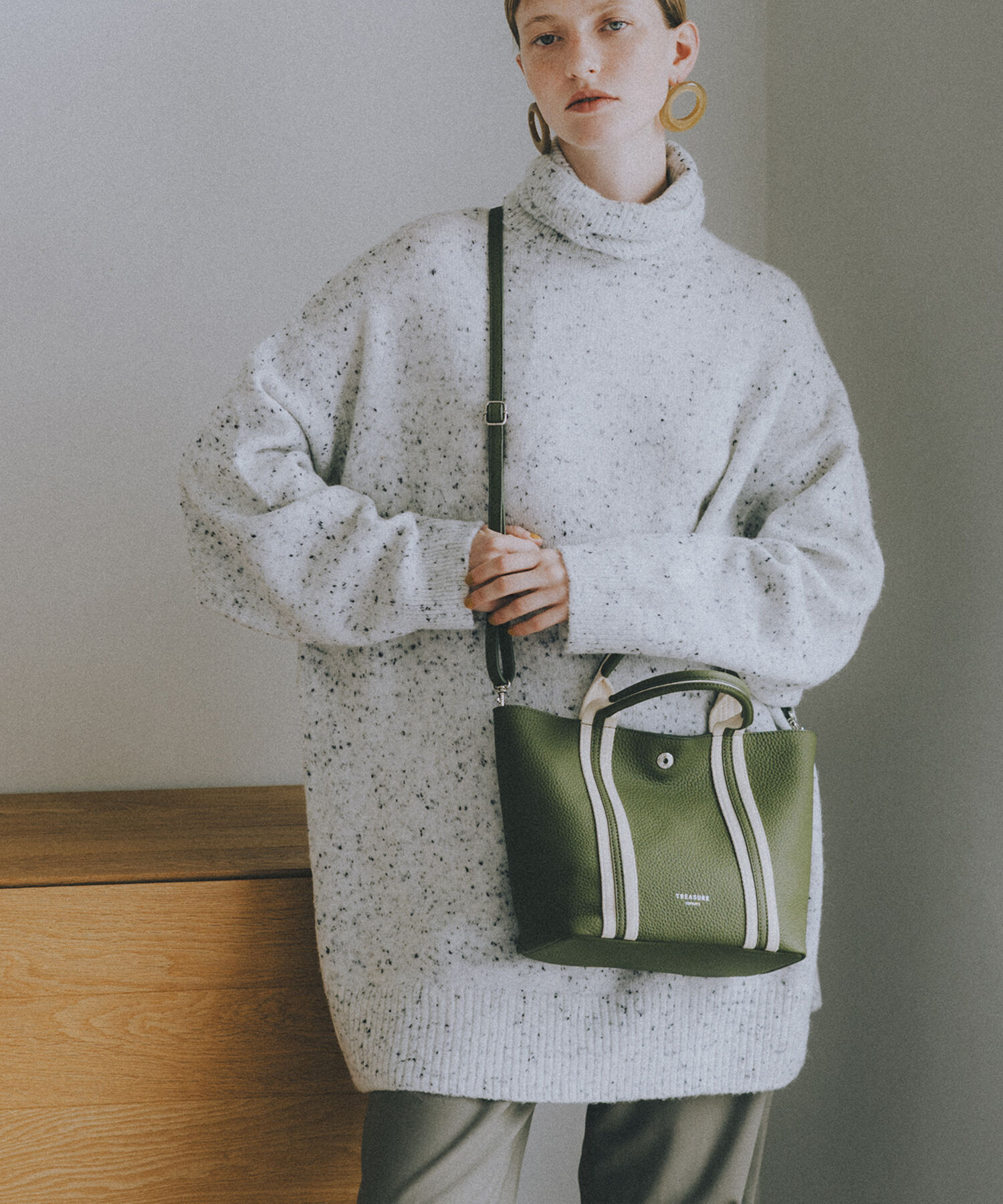 TOPKAPI TREASURE「ソフトシュリンク テープコンビ ミニ トート バッグ ショルダーベルト付」|トートバッグ|グリーン