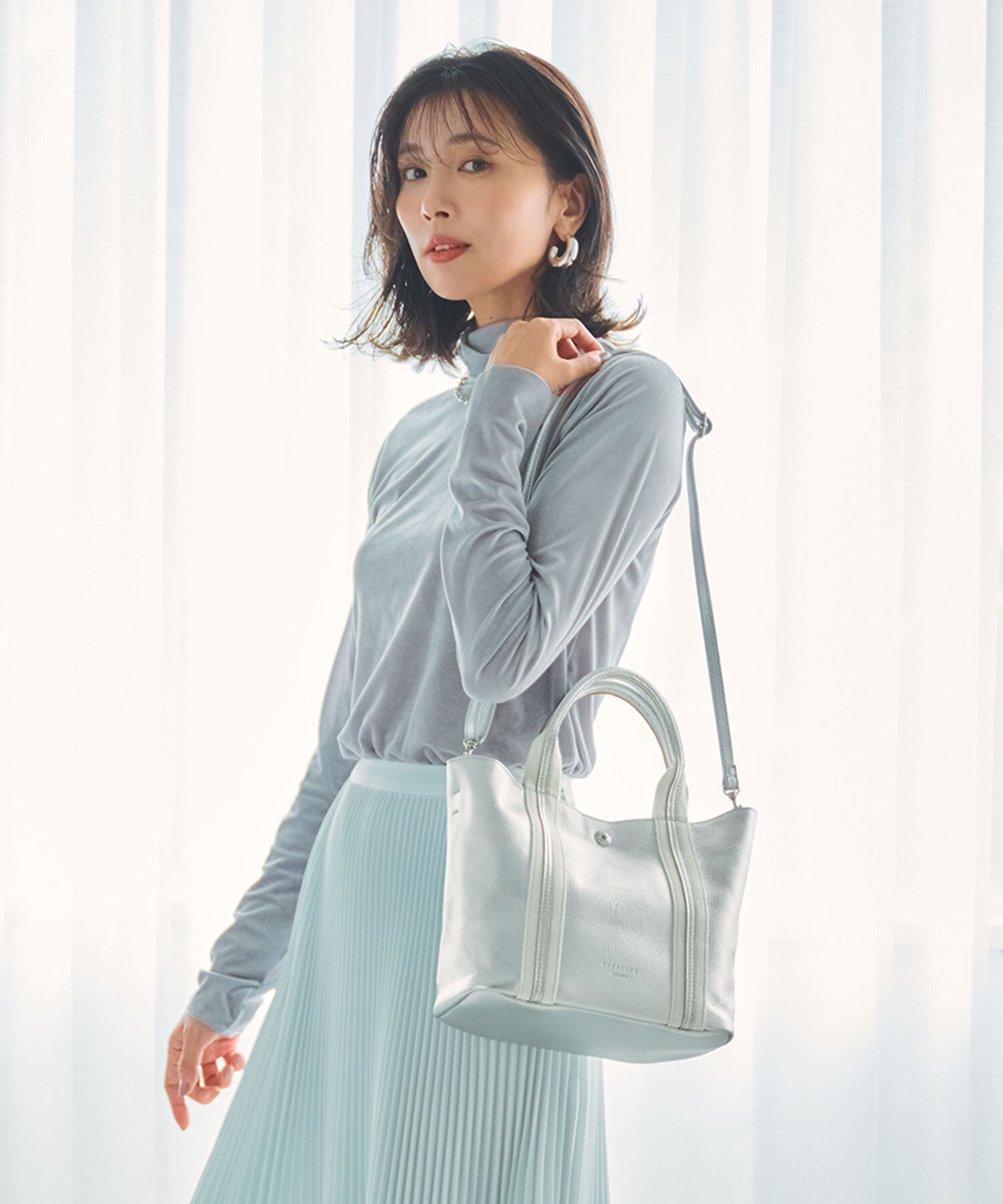 TOPKAPI TREASURE「ソフトシュリンク テープコンビ ミニ トート バッグ ショルダーベルト付」|トートバッグ|シルバー