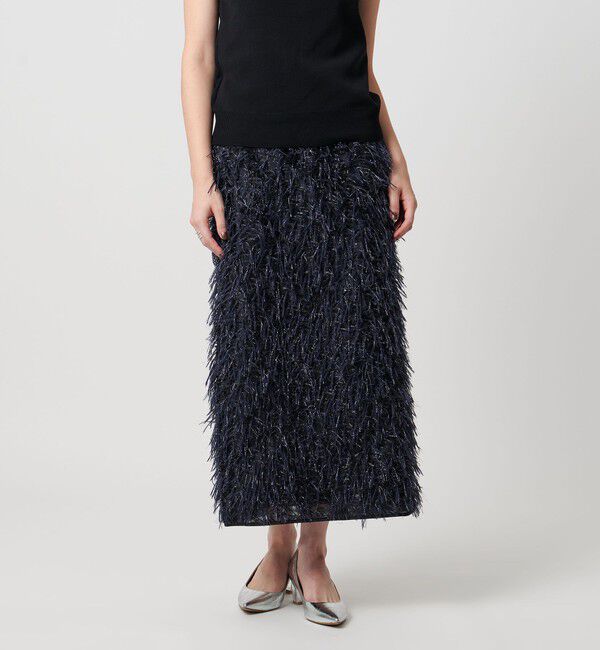 UNITED ARROWS「ヘアリー ラメ カットジャガード タイト スカート」|スカート|NAVY