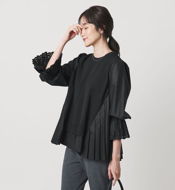 UNITED ARROWS「プリーツ コンビ ニット ブラウス ‐ウォッシャブル‐」|シャツ・ブラウス|BLACK