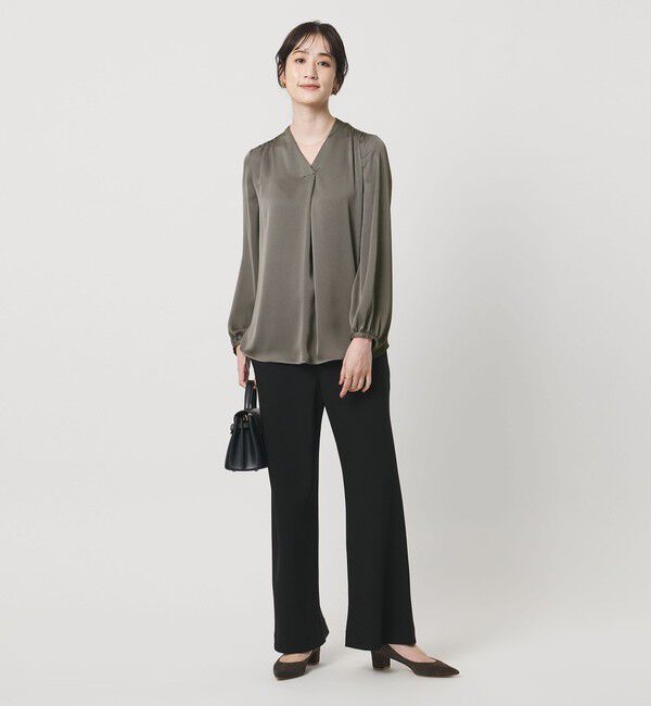 UNITED ARROWS「バック サテン Vネック ロングスリーブ ブラウス ‐ウォッシャブル‐」|シャツ・ブラウス|