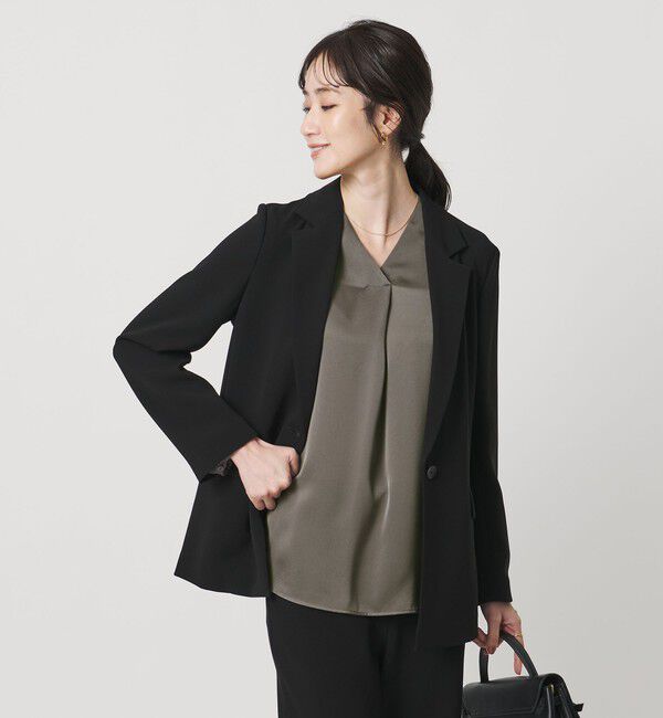 UNITED ARROWS「バック サテン Vネック ロングスリーブ ブラウス ‐ウォッシャブル‐」|シャツ・ブラウス|