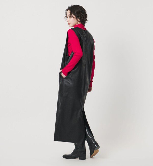 UNITED ARROWS「＜SACRA＞レザーライク Uネック ワンピース」|ワンピース|