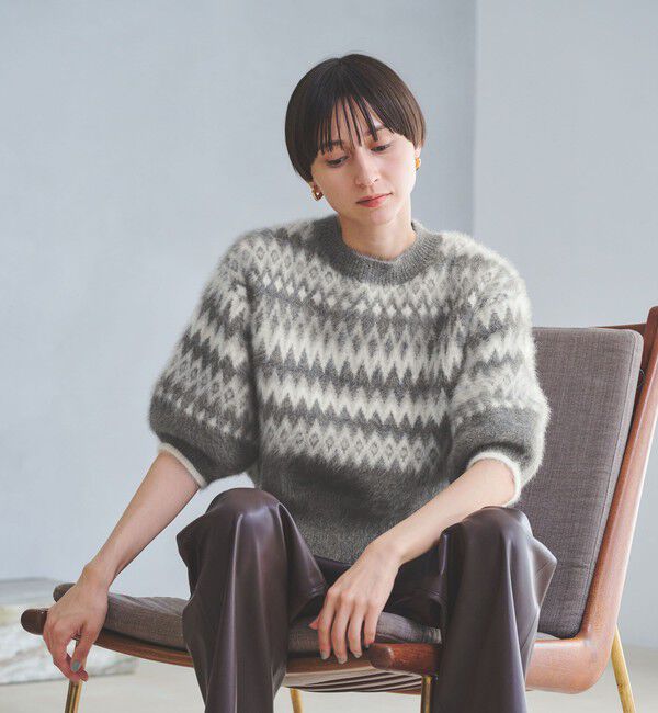 UNITED ARROWS「フォックスカシミヤ  パフスリーブ ジャガードニット」|ニット・セーター|