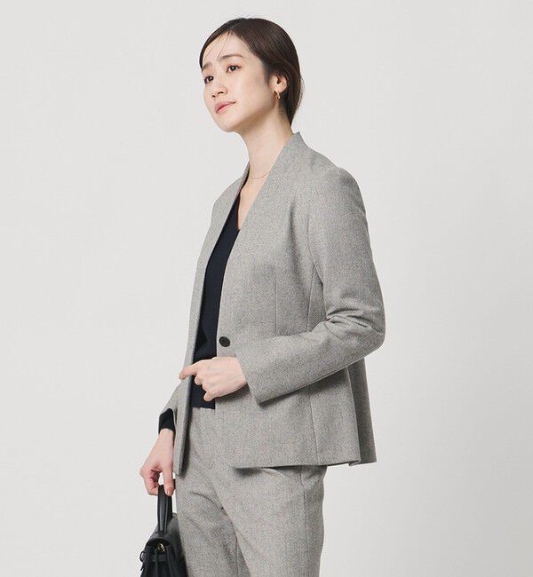 UNITED ARROWS「ツイードライク ノーカラージャケット」|ノーカラージャケット|LT.GRAY