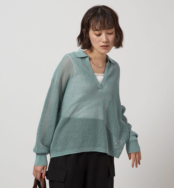 UNITED ARROWS green label relaxing「メッシュ スキッパー ニット プルオーバー -ウォッシャブル-」|ニット・セーター|