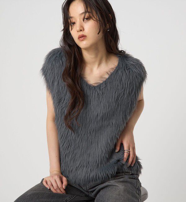 UNITED ARROWS green label relaxing「フェザー ノースリーブ プルオーバー  -ウォッシャブル-」|ベスト・ジレ|DK.GRAY