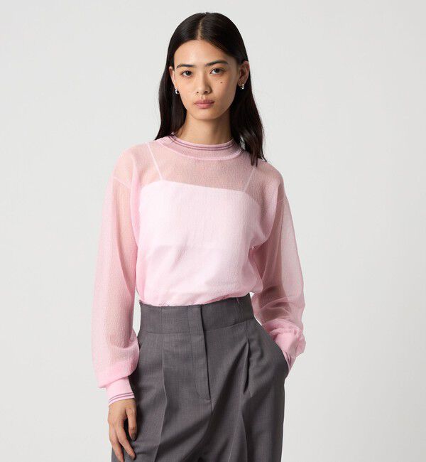 EMMEL REFINES「＜EMMEL REFINES＞EM シアー ライン ニット プルオーバー」|ニット・セーター|PINK