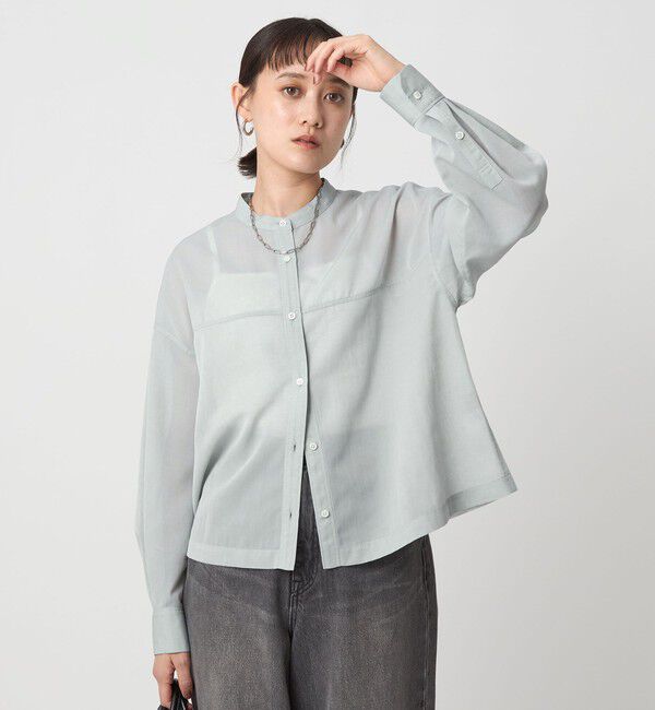 UNITED ARROWS green label relaxing「ソモウライク シアー バンドカラー シャツ」|シャツ・ブラウス|LT.BLUE