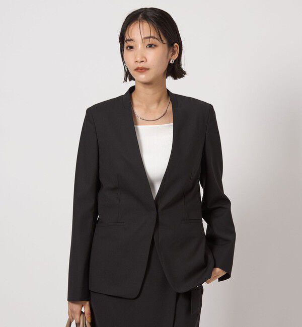 UNITED ARROWS green label relaxing「カチリラ ノーラペル ジャケット  -ウォッシャブル・ストレッチ-」|ノーカラージャケット|BLACK