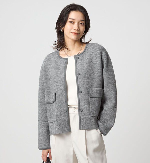 UNITED ARROWS green label relaxing「パイピング ノーカラー ニット カーディガン -ウォッシャブル-」|カーディガン|