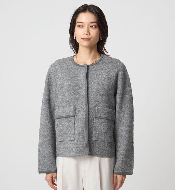 UNITED ARROWS green label relaxing「パイピング ノーカラー ニット カーディガン -ウォッシャブル-」|カーディガン|