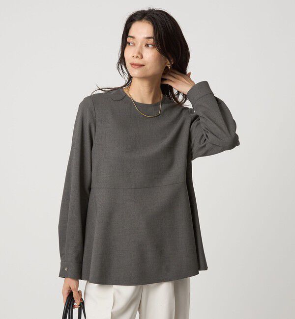 UNITED ARROWS green label relaxing「ソフトジョーゼット 襟付き ペプラム プルオーバー マシンウォッシャブル ストレッチ」|シャツ・ブラウス|