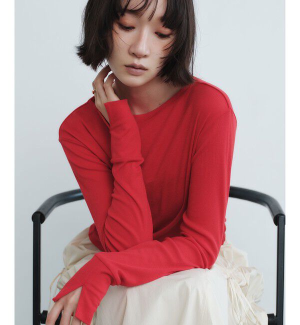 EMMEL REFINES「＜EMMEL REFINES＞EM テレコ ボートネック ロングスリーブ カットソー」|Tシャツ・カットソー|RED