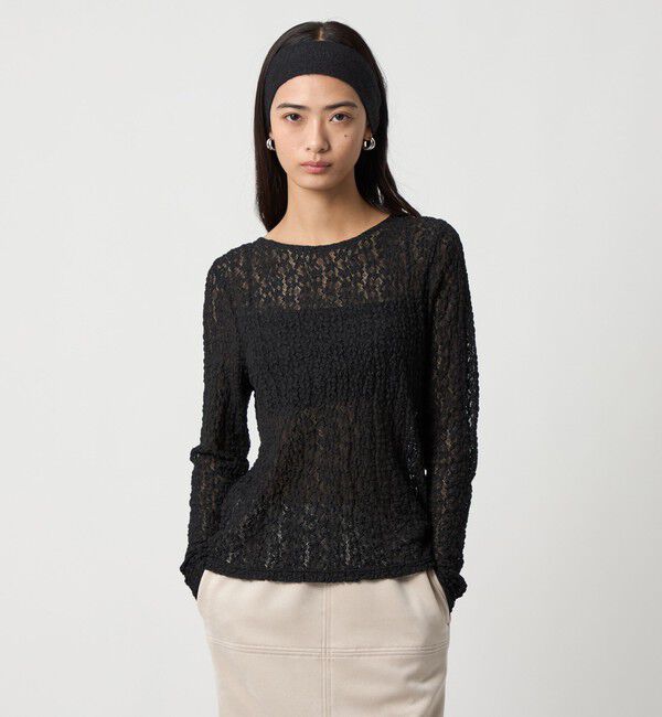 EMMEL REFINES「＜EMMEL REFINES＞EM カットレース クルーネック ロングスリーブ」|Tシャツ・カットソー|BLACK