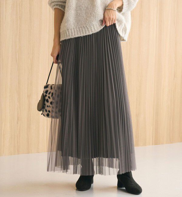 UNITED ARROWS green label relaxing「［size SHORT/TALLあり］2WAY チュール プリーツ スカート」|フレア|DK.GRAY