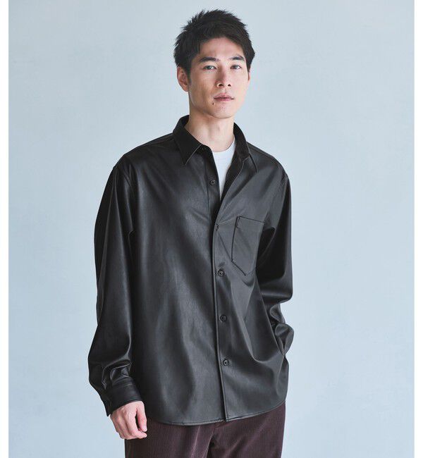 UNITED ARROWS green label relaxing「レザーライク ジャストルーズ シャツ」|シャツ・ブラウス|BLACK