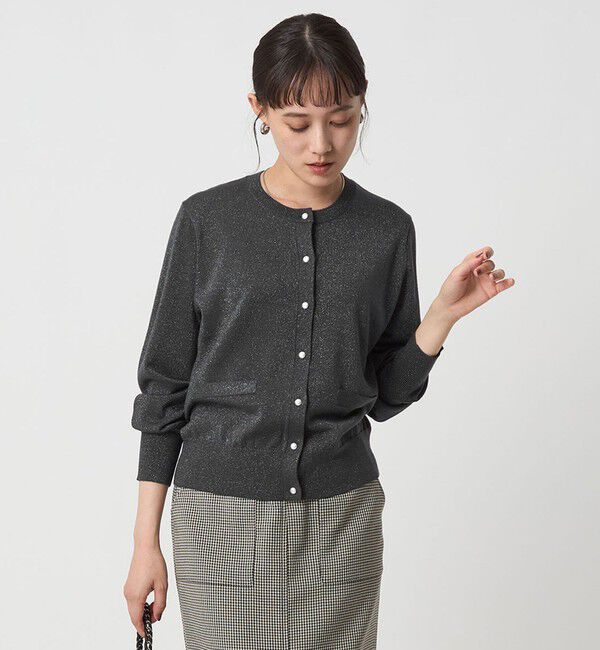 UNITED ARROWS green label relaxing「ラメ クルーネック ニット カーディガン ウォッシャブル」|カーディガン|DK.GRAY