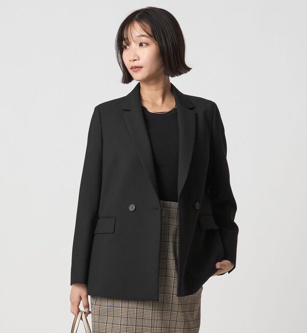 UNITED ARROWS green label relaxing「ダブルクロス ダブル ジャケット ウォッシャブル ストレッチ」|テーラードジャケット|BLACK