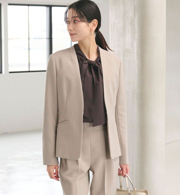 UNITED ARROWS green label relaxing「ダブルクロス ノーラペル ジャケット ウォッシャブル ストレッチ」|ノーカラージャケット|