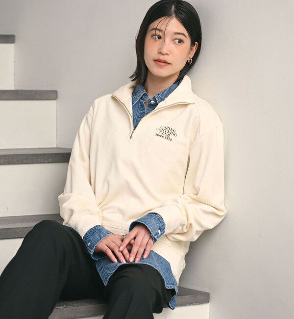 UNITED ARROWS green label relaxing「【WEB限定】＜at ease＞ベロア ハーフジップ プルオーバー」|Tシャツ・カットソー|