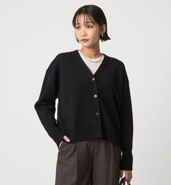 UNITED ARROWS green label relaxing「ウール スムース Vネック カーディガン ウォッシャブル」|カーディガン|BLACK