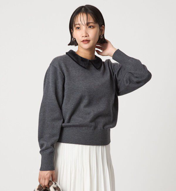 UNITED ARROWS green label relaxing「ベロア エリ 2WAY ニット プルオーバー ウォッシャブル」|ニット・セーター|