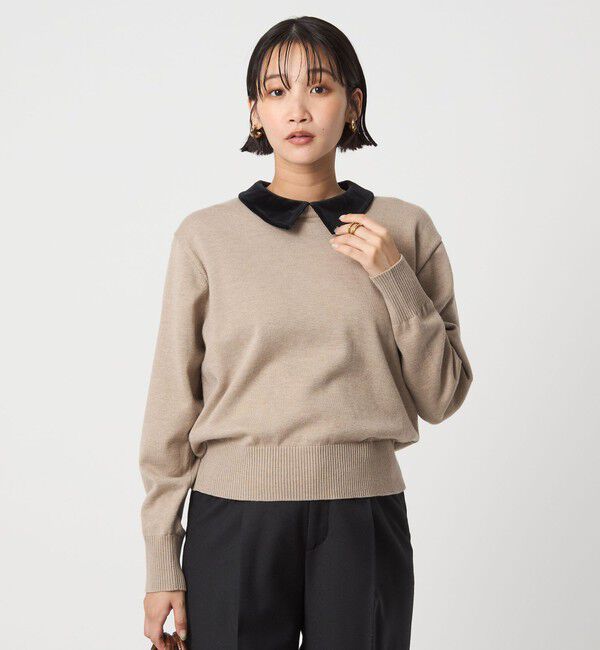 UNITED ARROWS green label relaxing「ベロア エリ 2WAY ニット プルオーバー ウォッシャブル」|ニット・セーター|BEIGE