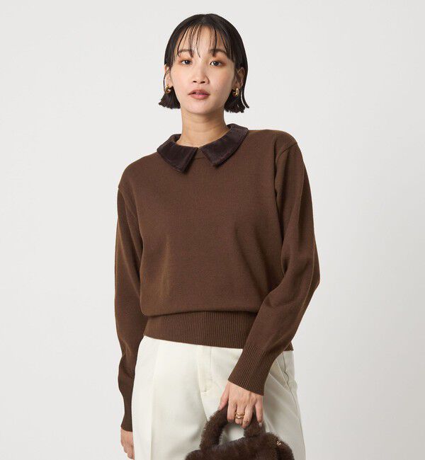 UNITED ARROWS green label relaxing「ベロア エリ 2WAY ニット プルオーバー ウォッシャブル」|ニット・セーター|DK.BROWN