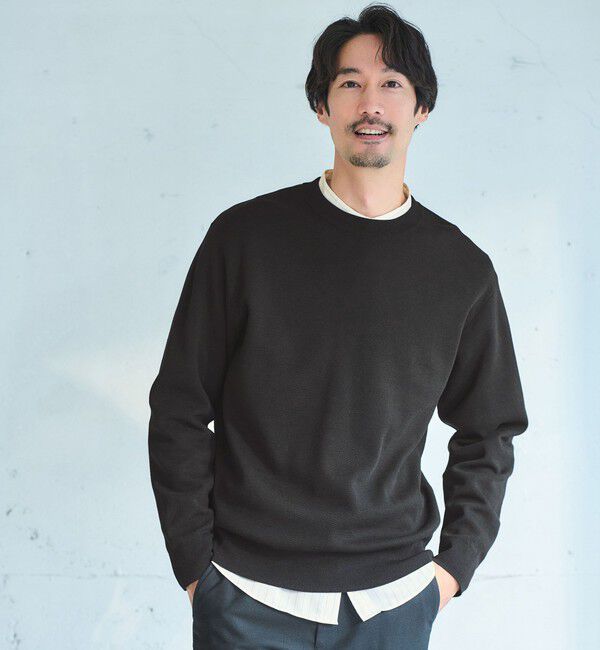 UNITED ARROWS green label relaxing「ポリエステル ウール ミラノリブ クルーネック ニット」|ニット・セーター|BLACK