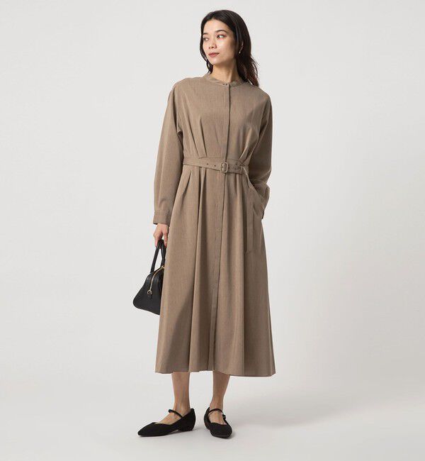 UNITED ARROWS green label relaxing「ウエスト ベルト ロングスリーブ ワンピース マシンウォッシャブル」|ワンピース|