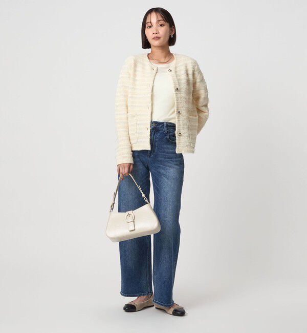 UNITED ARROWS green label relaxing「ミックスツイードライク ノーカラー ニット カーディガン」|カーディガン|