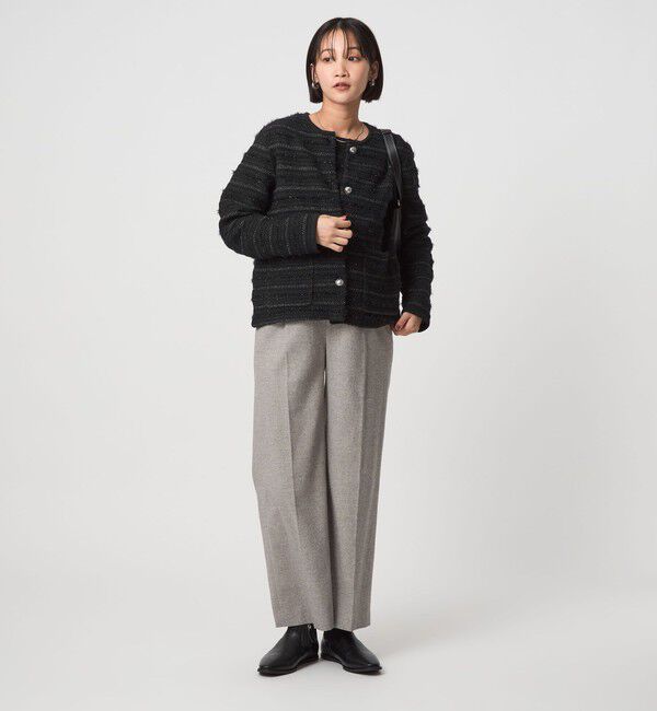 UNITED ARROWS green label relaxing「ミックスツイードライク ノーカラー ニット カーディガン」|カーディガン|