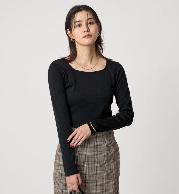 UNITED ARROWS green label relaxing「ブライトリブ スクエアネック ロングスリーブ カットソー 制菌」|Tシャツ・カットソー|BLACK