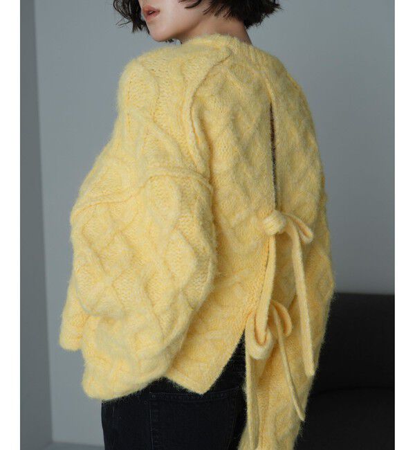EMMEL REFINES「＜EMMEL REFINES＞EM バックリボン ケーブルニット プルオーバー」|ニット・セーター|YELLOW