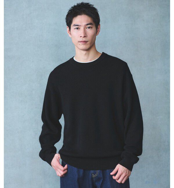 UNITED ARROWS green label relaxing「コットン アゼ クルーネック ニット」|ニット・セーター|BLACK
