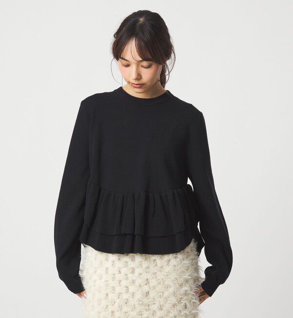 EMMEL REFINES「＜EMMEL REFINES＞EM スソダブルフリル ニットプルオーバー」|ニット・セーター|BLACK