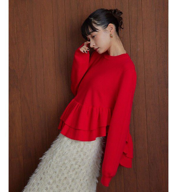 EMMEL REFINES「＜EMMEL REFINES＞EM スソダブルフリル ニットプルオーバー」|ニット・セーター|RED