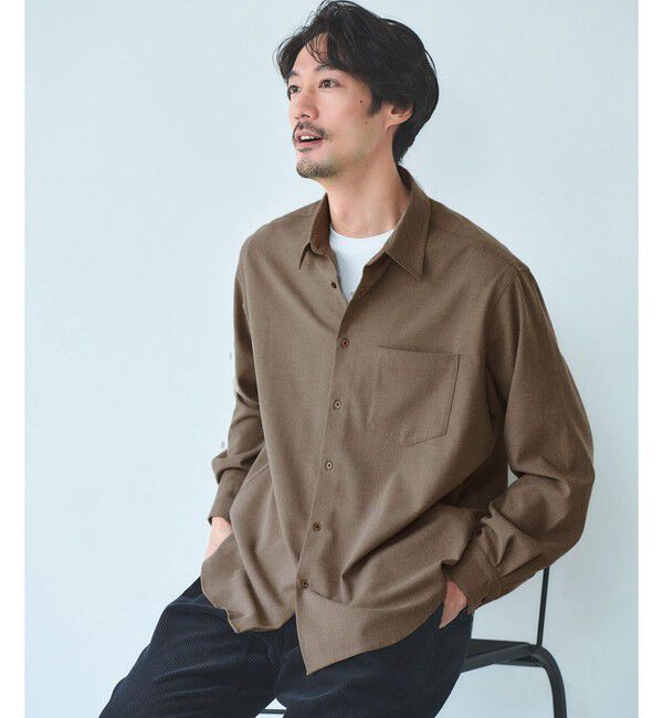 UNITED ARROWS green label relaxing「TRフラノ ジャストルーズ レギュラーカラー シャツ -ストレッチ-」|シャツ・ブラウス|BEIGE
