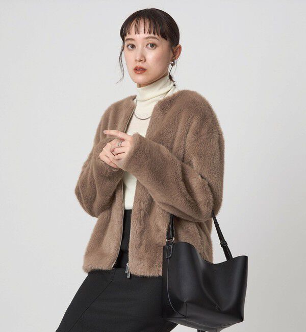 UNITED ARROWS green label relaxing「フェイクファー ノーカラー コート」|ノーカラーコート|BEIGE