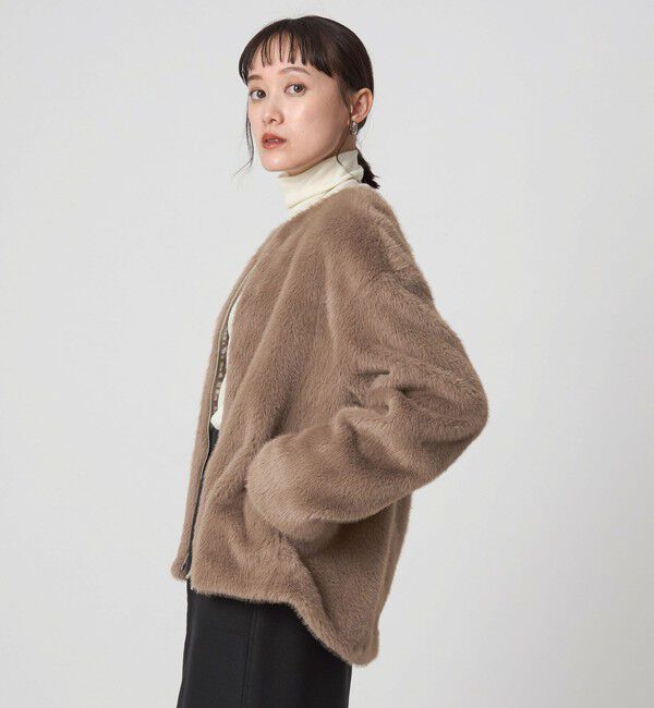UNITED ARROWS green label relaxing「フェイクファー ノーカラー コート」|ノーカラーコート|