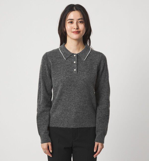 UNITED ARROWS green label relaxing「襟付き フェイクパール プルオーバー ニット ウォッシャブル」|ニット・セーター|