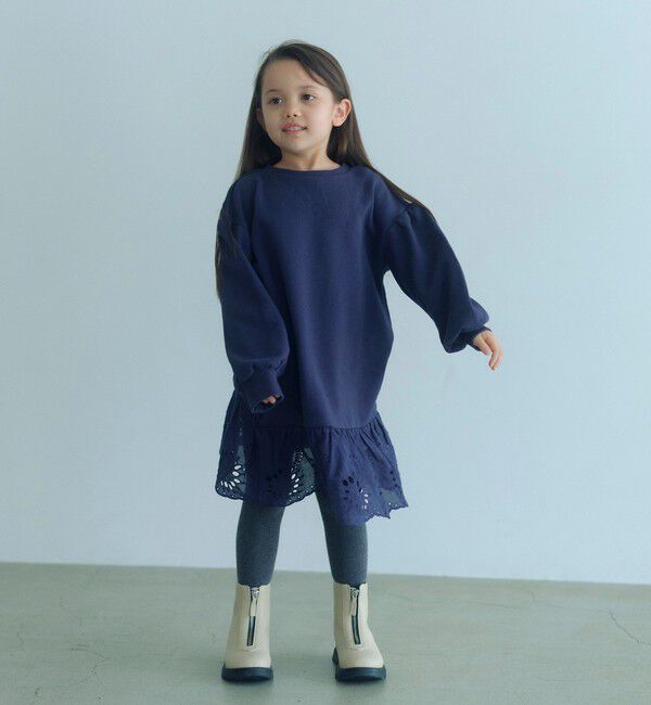 UNITED ARROWS green label relaxing「裏毛ヘムレース ワンピース / キッズ  100cm-160cm」|ワンピース|NAVY