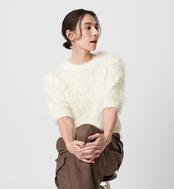 BEAUTY&YOUTH UNITED ARROWS「フェザーヤーン ハーフスリーブ ニットプルオーバー」|ニット・セーター|