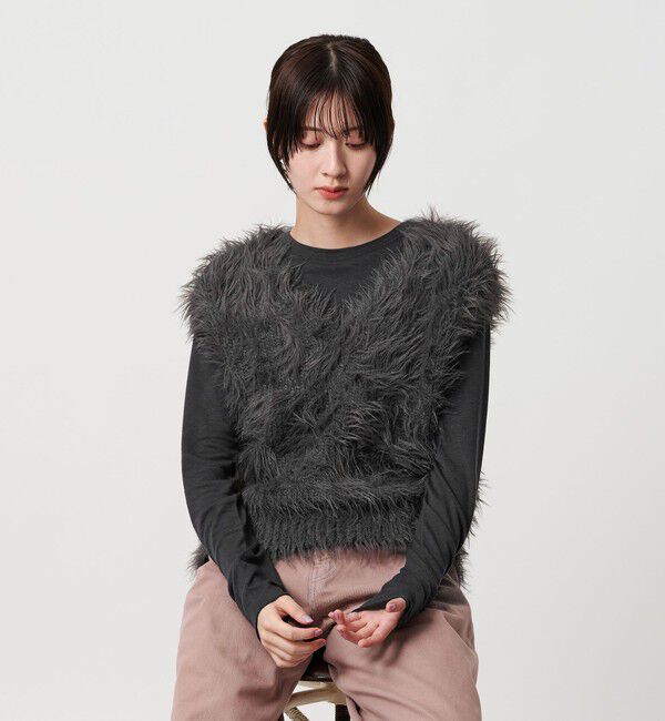BEAUTY&YOUTH UNITED ARROWS「【WEB限定】フェザーヤーン ラメニット 2WAYベスト」|ニット・セーター|DK.GRAY