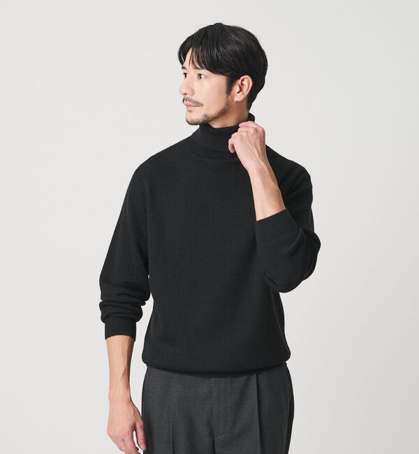 BEAUTY&YOUTH UNITED ARROWS「【WEB限定 WARDROBE SMART】マシーンウォッシャブル ウールミックス アゼ タートルネック」|ニット・セーター|BLACK