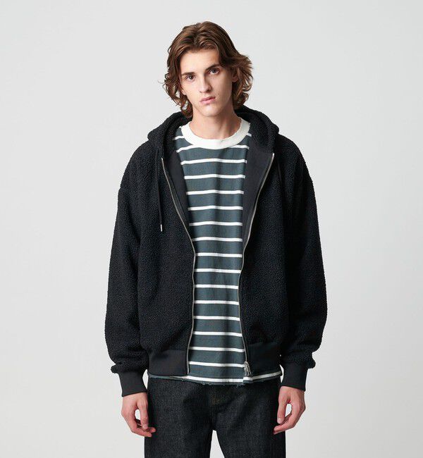 MONKEY TIME「ボアフリース フルジップ フーディー」|カーディガン|BLACK