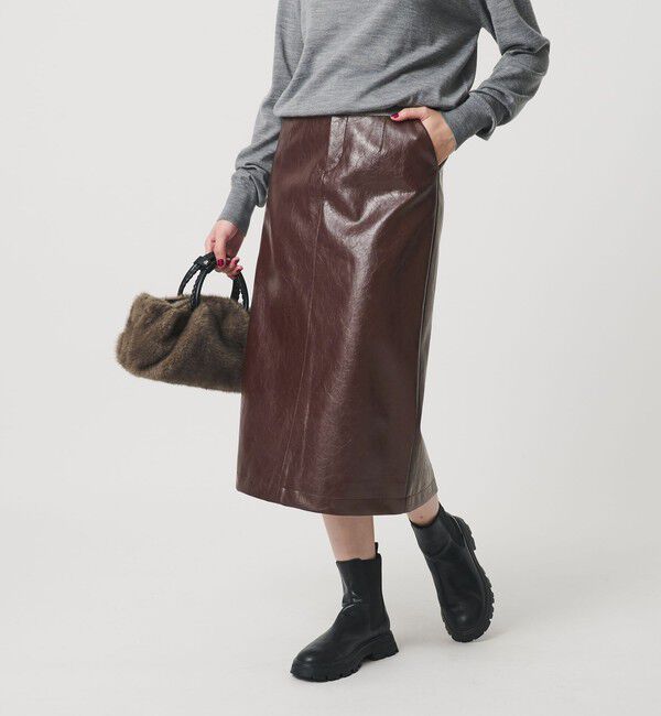 BEAUTY&YOUTH UNITED ARROWS「レザーライク Aラインスカート」|台形|WINE