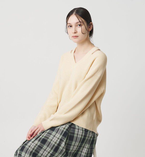 BEAUTY&YOUTH UNITED ARROWS「アゼ スリットVネック ニットプルオーバー ウォッシャブル」|ニット・セーター|OFF WHITE