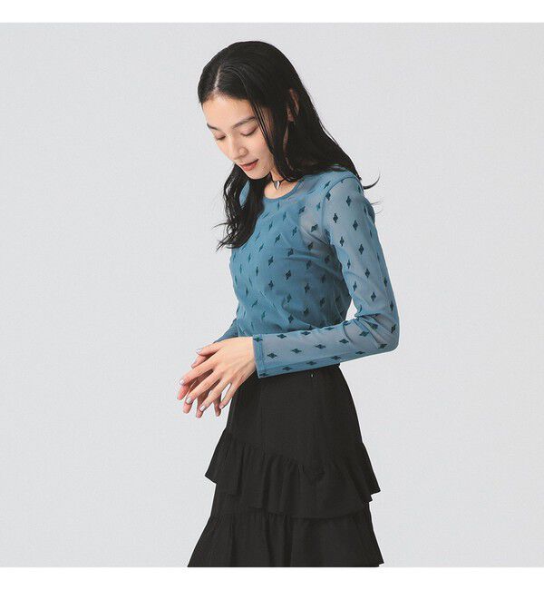 Ray BEAMS 「フロッキー プリント シアー ラウンドネック トップス」|Tシャツ・カットソー|